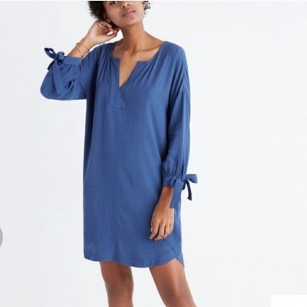 Madewell Du Jour Tie-sleeve Tunic Dress Blue‎